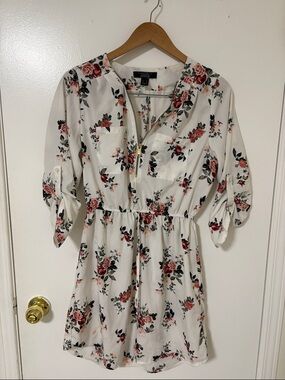 Streetwear Society White Floral Mini Dress with Pink & Green Accents